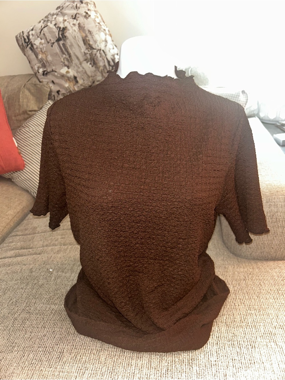 a new day Brown Textured Mock-Neck Short Sleeve Top